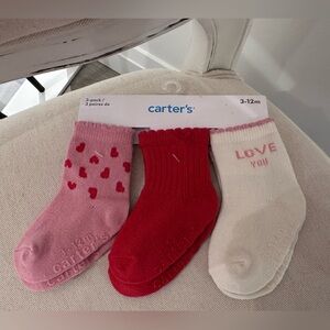 ❤️ 3~12 Mth Carter's Pink, Red, and White Baby Socks - 3 Pack NWT